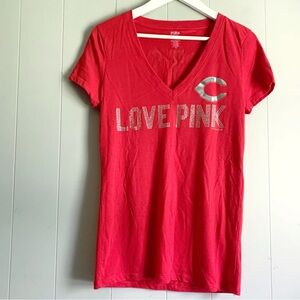 PINK VICTORIAS SECRET Love Pink Cincinnati Reds V-neck Graphic Tee Votto 19 M